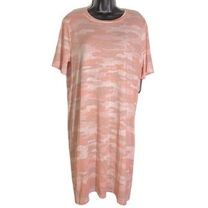 Lucky Brand Mini Dress Jersey Knit Short Sleeve Cotton Blend Pink Cloud Medium